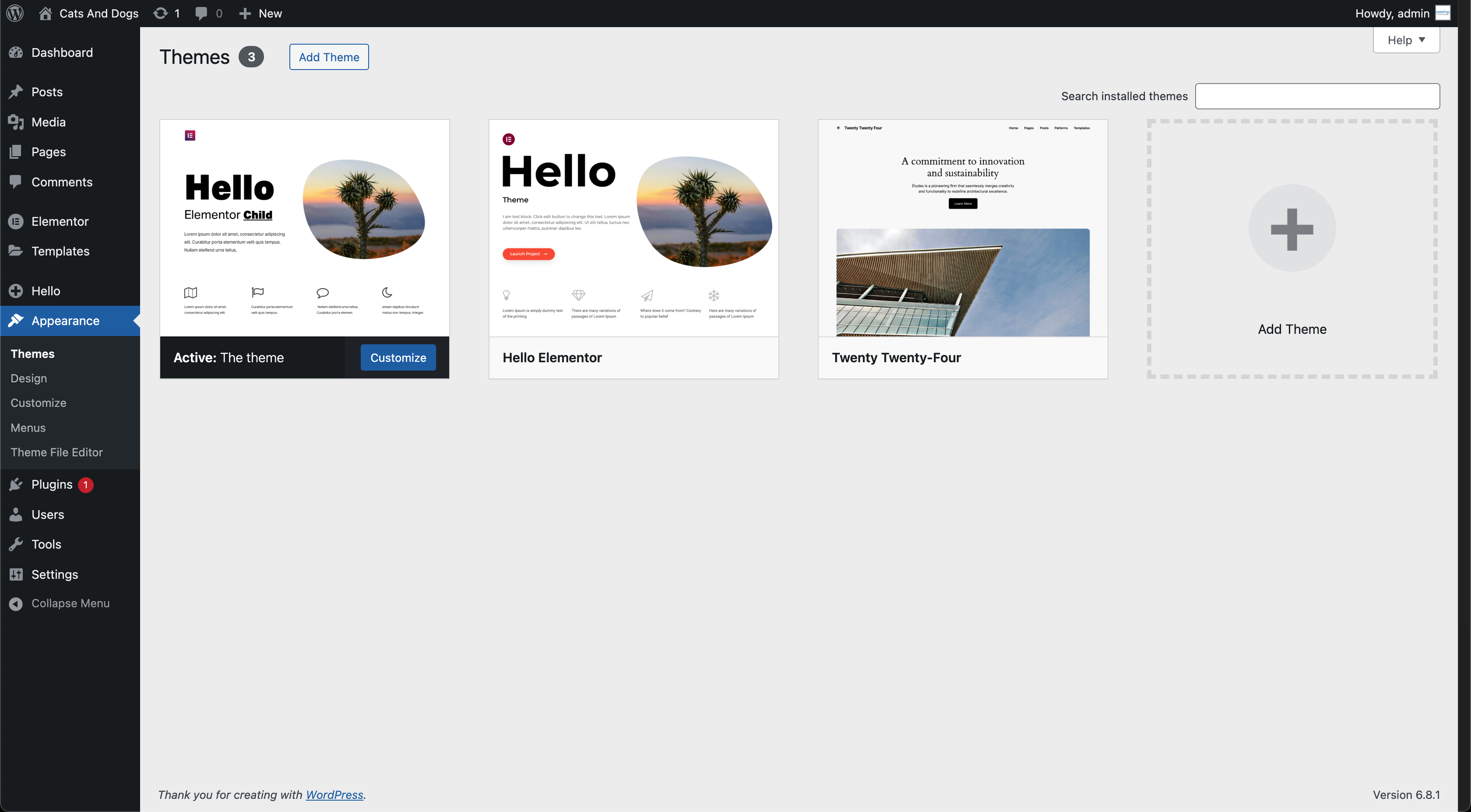 WordPress Theme Upload Interface - Select ZIP File